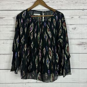 Vintage 90s Metallic Blouse Womens Large Joseph Le‎ Bon Sheer Flowy Party Disco
